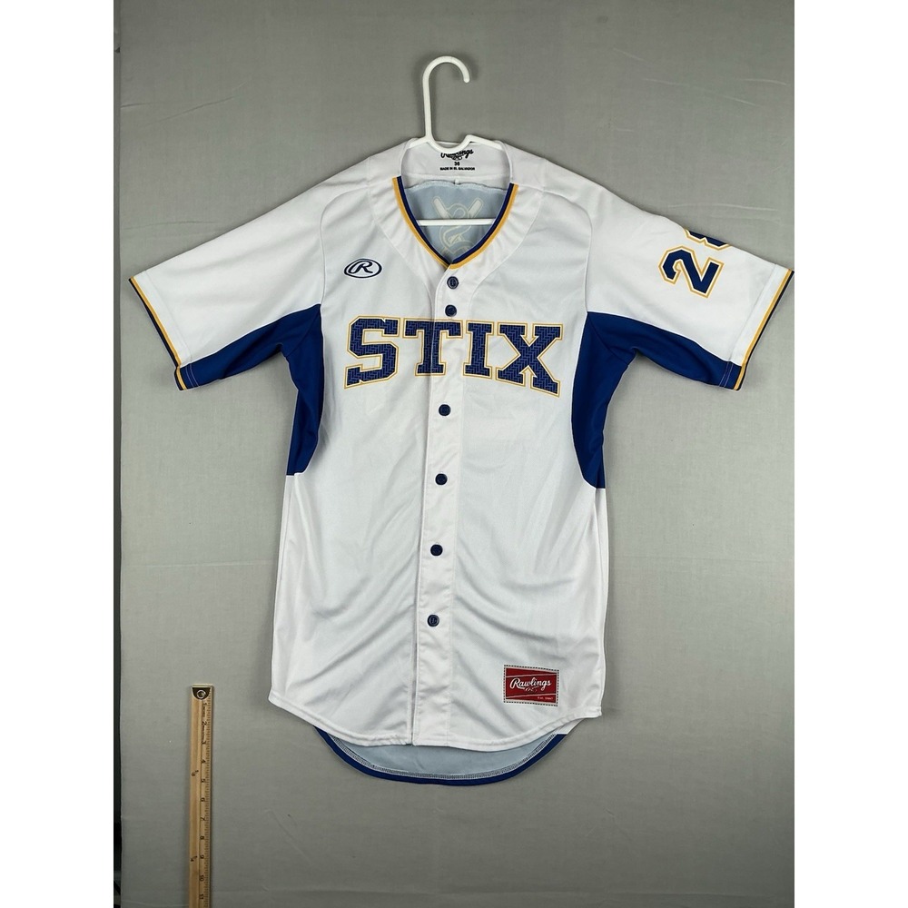 Rawlings Stix Baseball Jersey Adult 36 White Blue Button Front #2